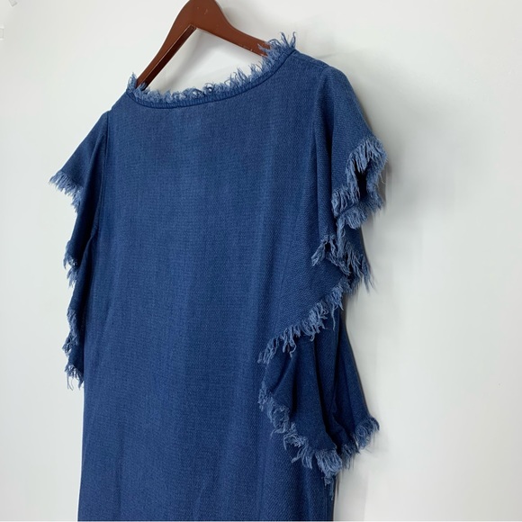 Philosophy Dark Blue Rayon Tencel Fringe Short Sleeve Boho Dress Size Medium - Picture 11 of 15
